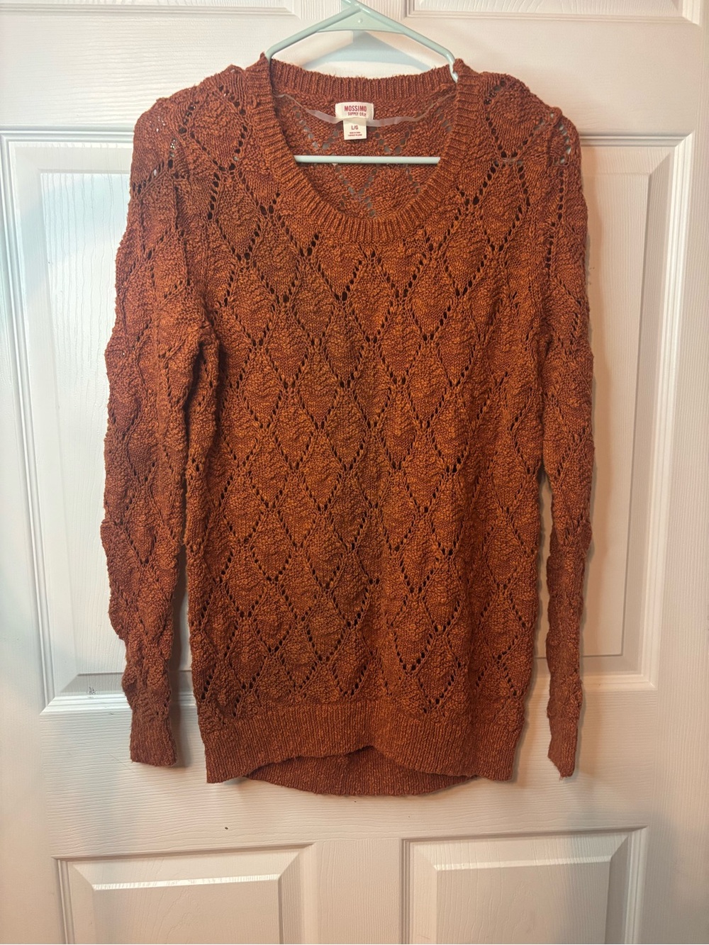 Mossimo Supply Co. Open-Knit Rust Crewneck Sweater burnt orange